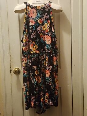 New! 4x [Torrid] Super Soft Black Floral Romper W/ Pockets -Drawstring